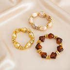 3 Pcs Set Acrylic Resin Copper Coated Bead Bracelets - Y2K Bohemian Uneven Various Forms