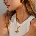 Youthway Fashionable Stainless Steel Natural Stone Cross Dangle Earrings 2023 Anti-allergy Gold Color Daily Jewelry Women