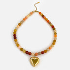 18K Gold-Plated Steel Necklace – Boho Brown & Orange Natural Stone
