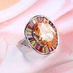 925 Sterling Silver Plated Copper Ring with Multicolored Stones - Bold, Attention, Cocktail Ring