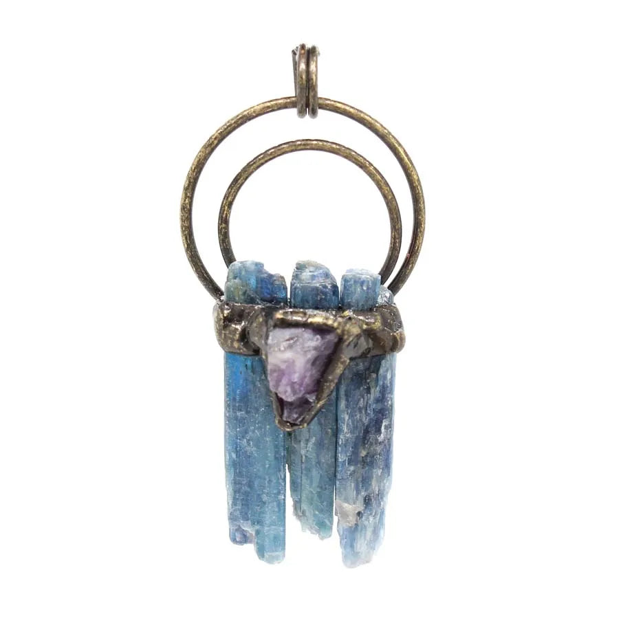 Natural Blue Kyanite Crystal Pendant – Raw Stone in Copper Setting