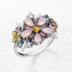 Daisy Flower Colorful Zircon Cocktail Ring in 925 Sterling Silver