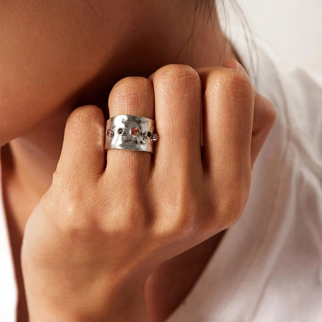 Adjustable Cubic Zirconia Wide Band Ring – 18K Gold-Plated Statement Jewelry