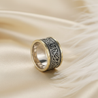 Two Tone Black Pattern Brass Band Ring - Bold, Statement Piece, Unique