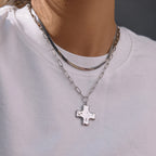 Hammered Cross Pendant Necklace – Unisex 18K Gold PVD-Plated Stainless Steel
