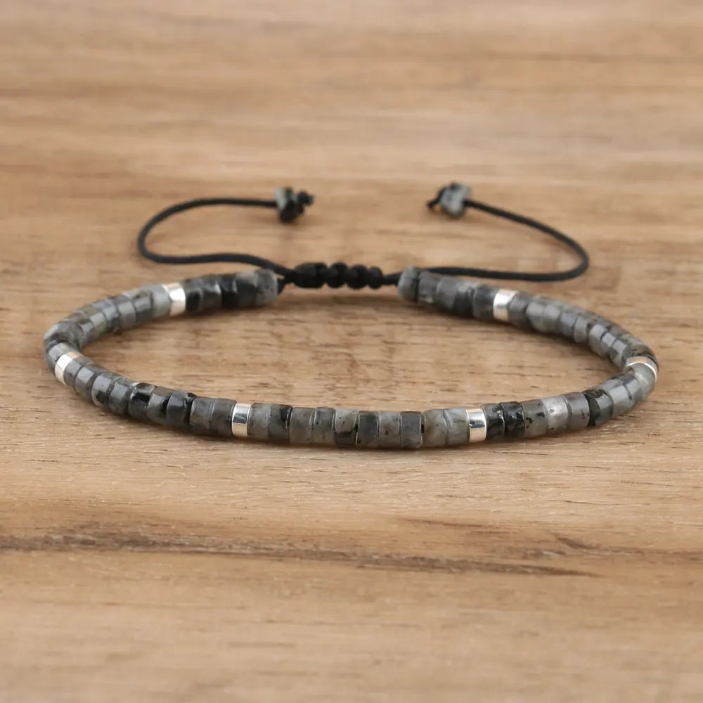 Adjustable Rope Bracelet with Natural Stone Beads - Large Selection