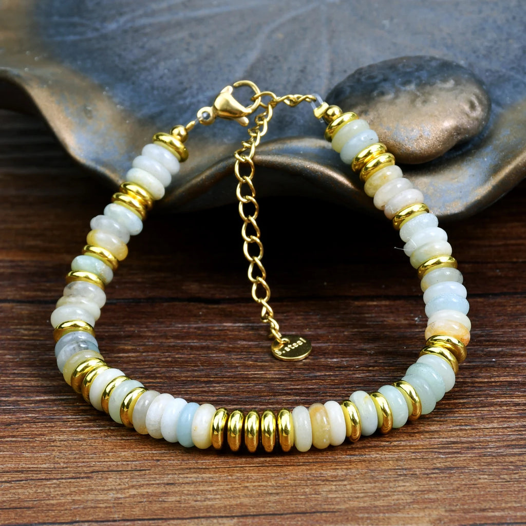 Natural Gemstone Beads Stainless Steel Bracelet