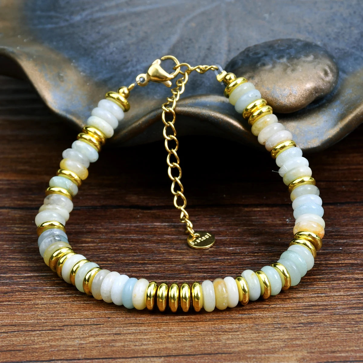 Natural Gemstone Beads Stainless Steel Bracelet