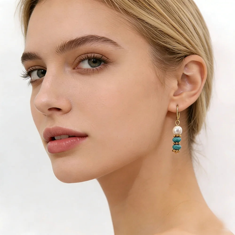 8 Colors! 18K Gold Plated Dangle Earrings with Freshwater Pearls & Crystals