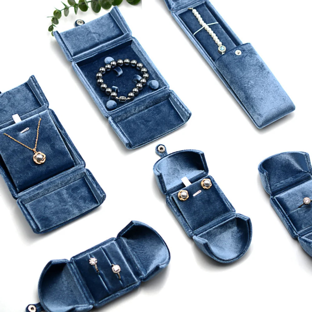 Double-Layer Blue Velvet Jewelry Box – Elegant Jewelry Storage Organizer