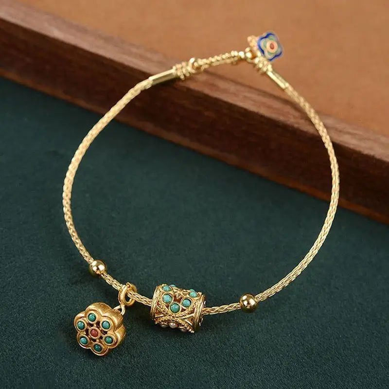 Tourmaline Turquoise Lotus Bracelet in Sterling Plated Copper
