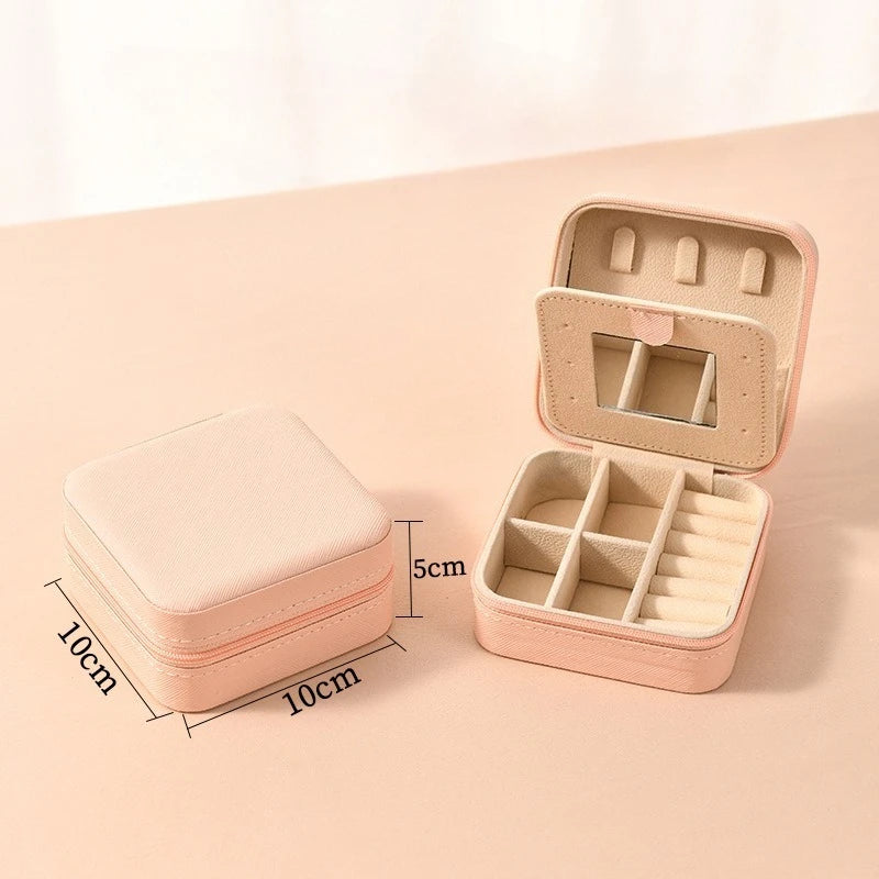 1pc Single Layer Square Storage Box Ladies Travel Leather Jewelry Box Classic Various Colors Storage Box with Mirror