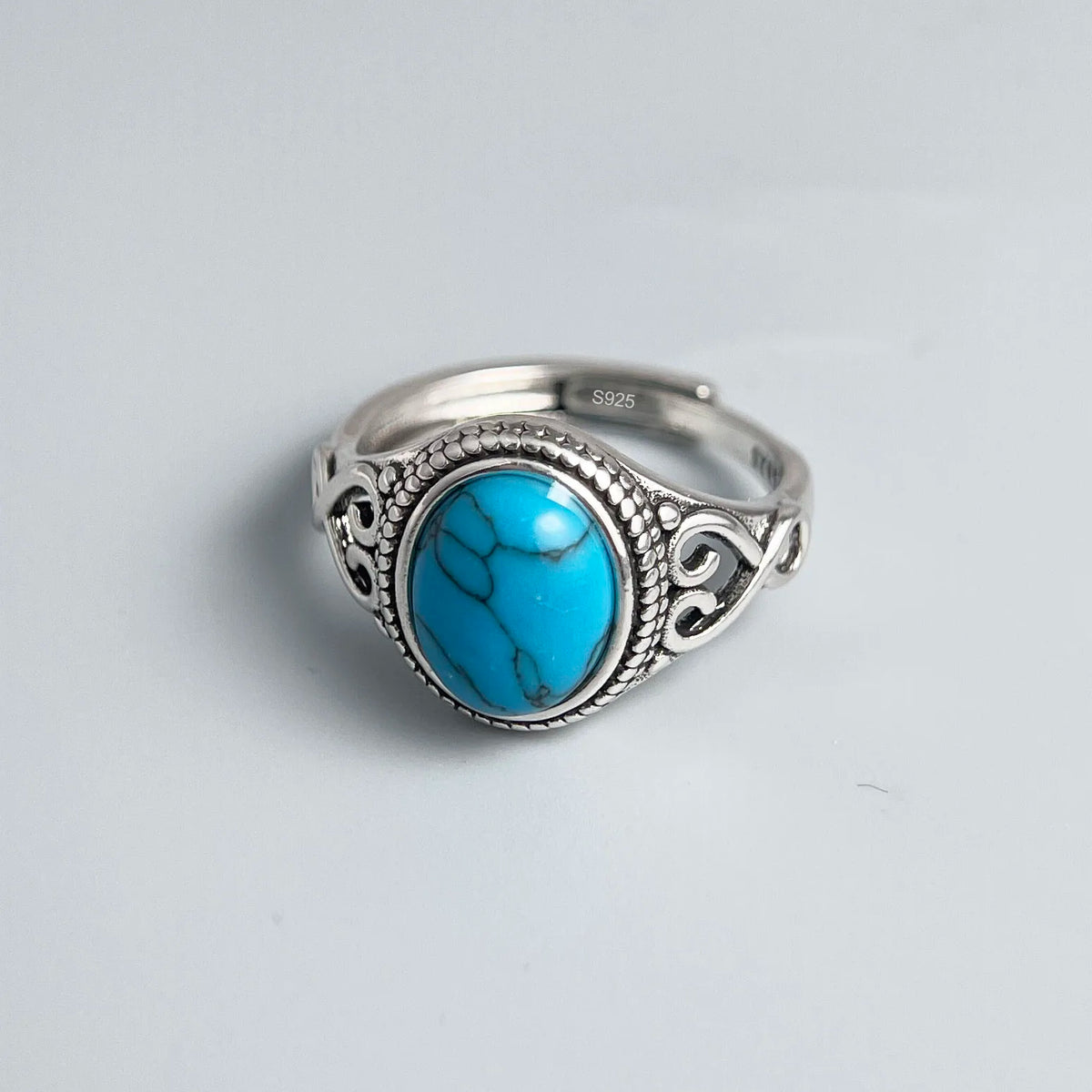 925 Sterling Silver Stone Adjustable Ring with Turquoise