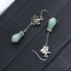 925 Sterling Silver Lotus Flower Jade Drop Earrings