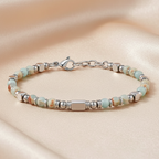 Lapis Lazuli Beaded Adjustable Bracelet in Stainless Steel