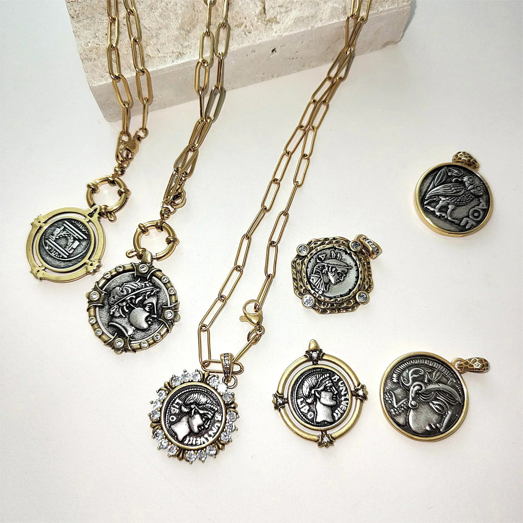 Vintage Coin Chain Link Necklace in Copper & Stainless Steel