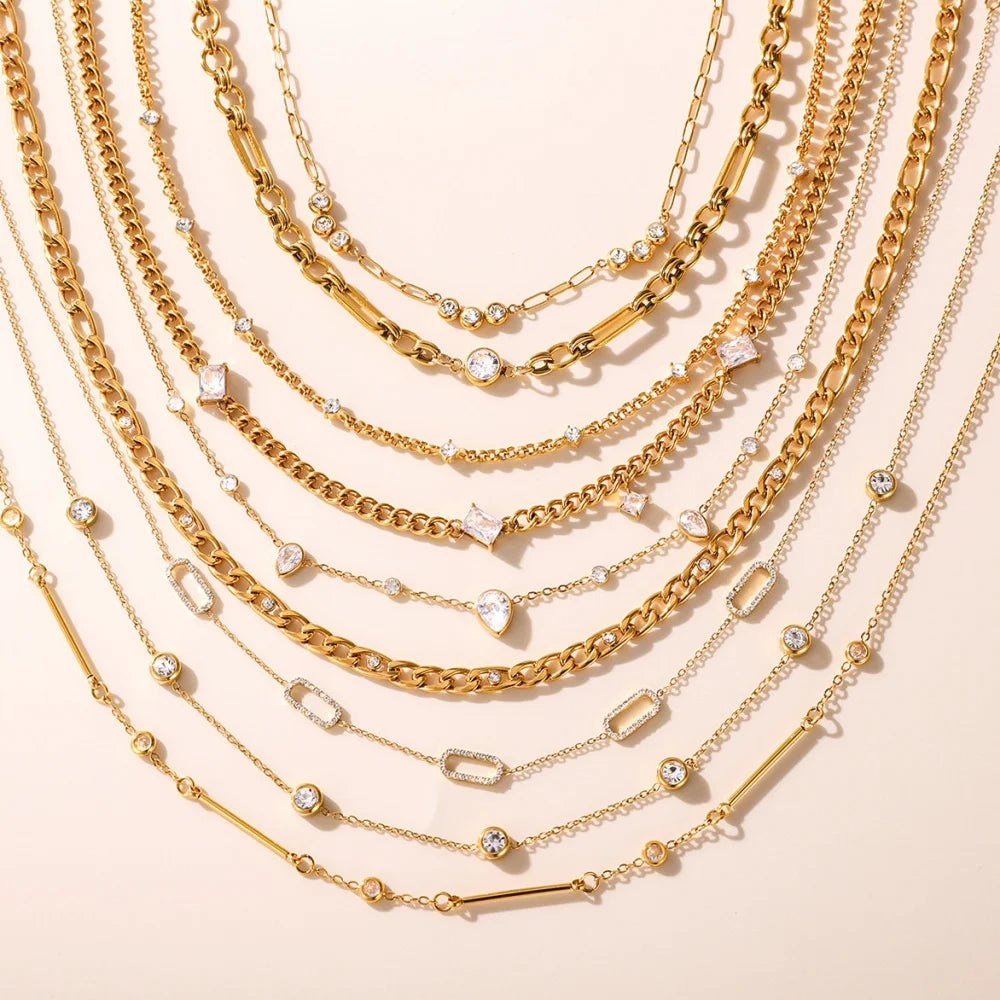 18K Gold-Plated Chain Link Necklaces with Cubic Zirconia – Multiple Styles