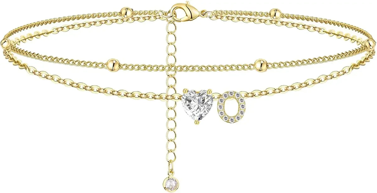 Initial 14K Gold-Plated Stainless-Steel Cubic Zirconia Heart Anklet
