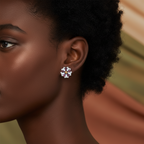 Rhodium Plated Purple Zircon Flower Earrings In 925 Sterling Silver
