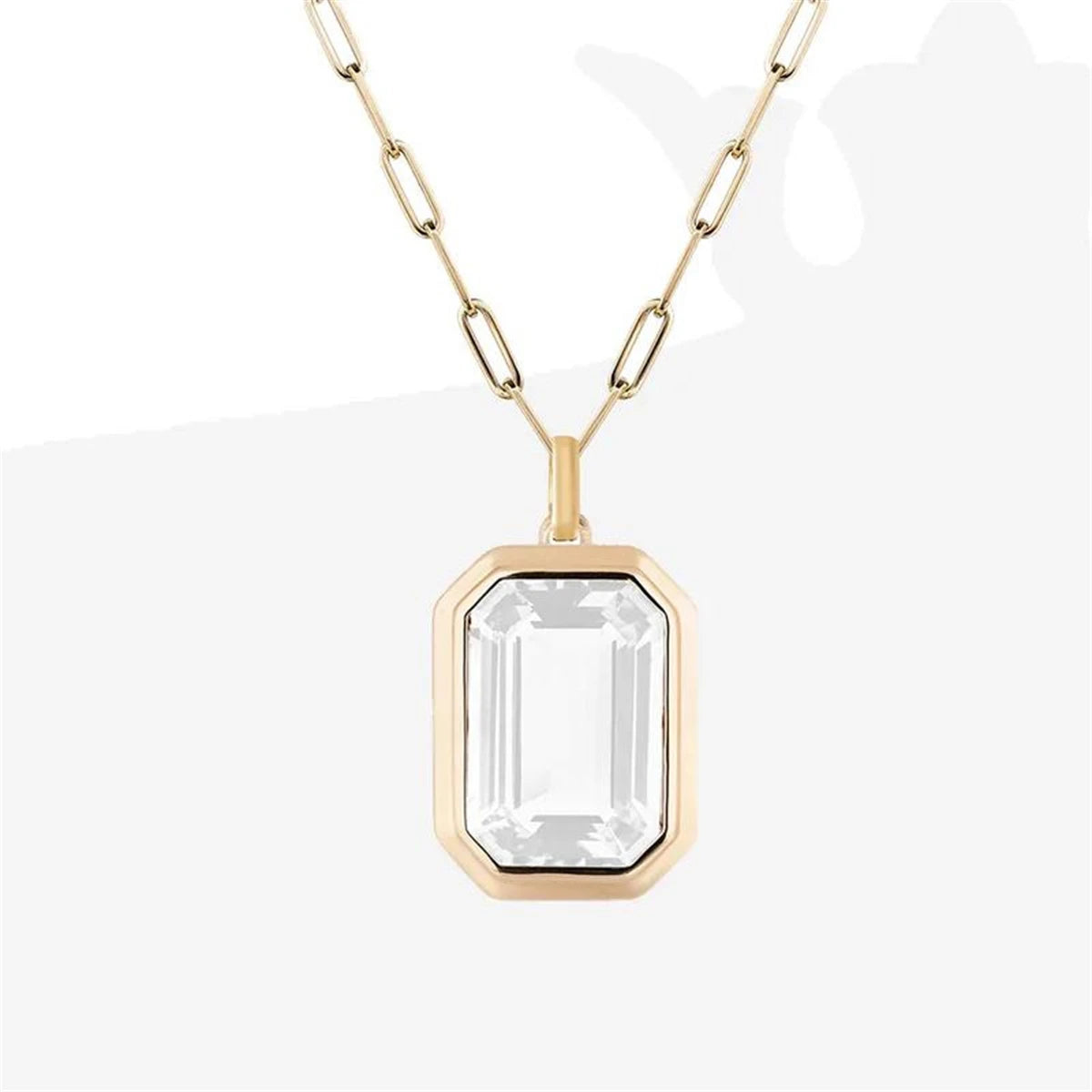 Paper Clip Chain Necklace with Square Rock Zircon Pendant