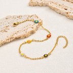 Gold Tone Stainless Steel Colorful Daisy Anklet