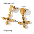 Youthway Fashionable Stainless Steel Natural Stone Cross Dangle Earrings 2023 Anti-allergy Gold Color Daily Jewelry Women