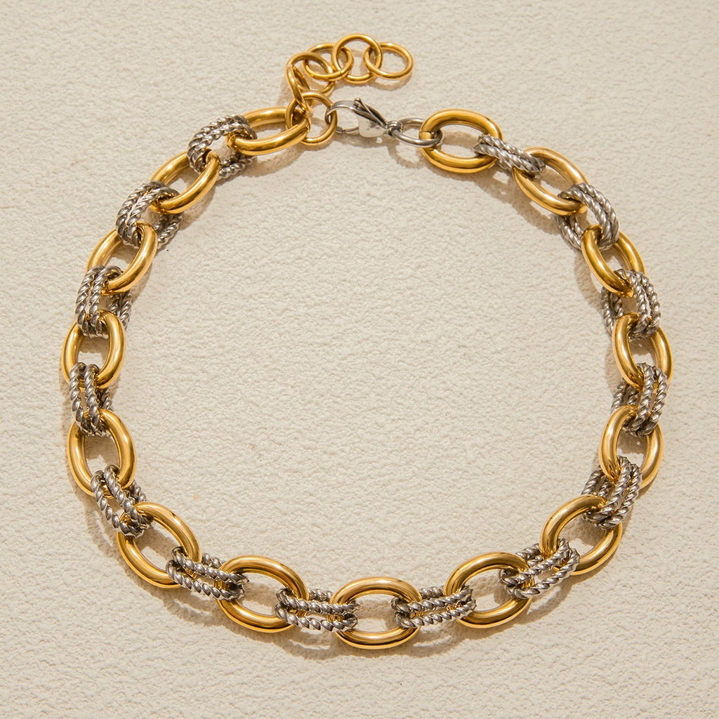 Two-Tone 18k Gold Plated Stainless Steel Necklace & Bracelet - Twisted Bold Modern