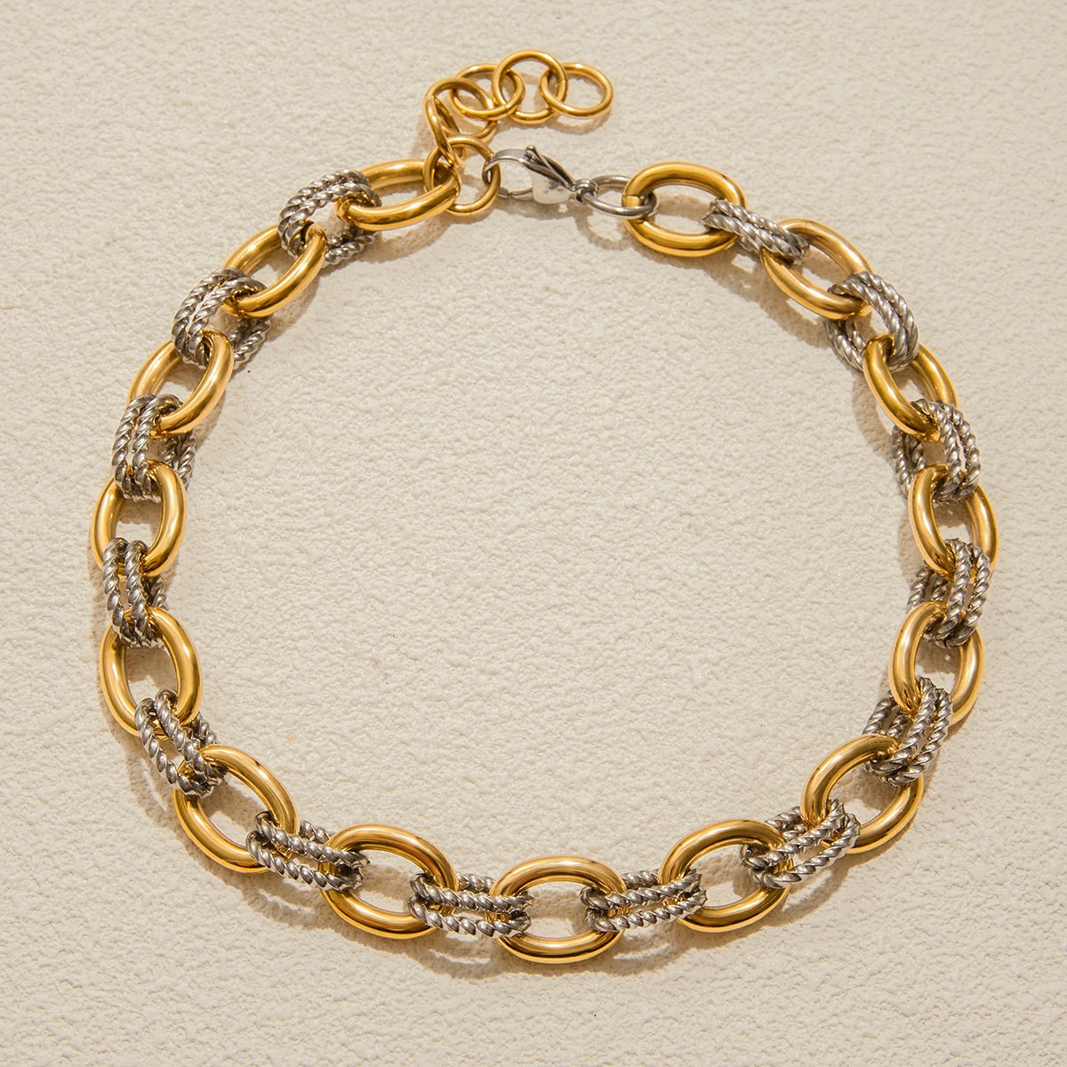 Two-Tone 18k Gold Plated Stainless Steel Necklace & Bracelet - Twisted Bold Modern