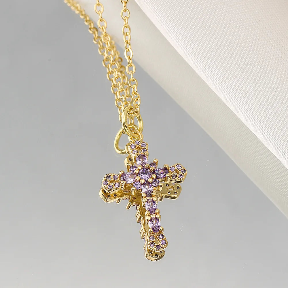 Collection of Bold Gold-Plated Cross Pendant Necklaces