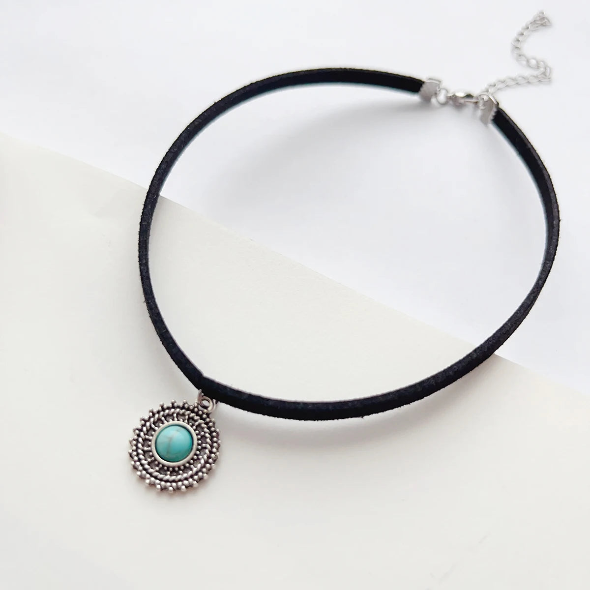 Boho Vamp Rope Choker with Turquoise Pendant