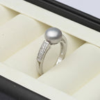 Genuine Freshwater Pearl Zircon Adjustable 925 Sterling Silver Ring
