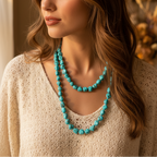 Boho Long Knotted Natural Turquoise Beads Necklace