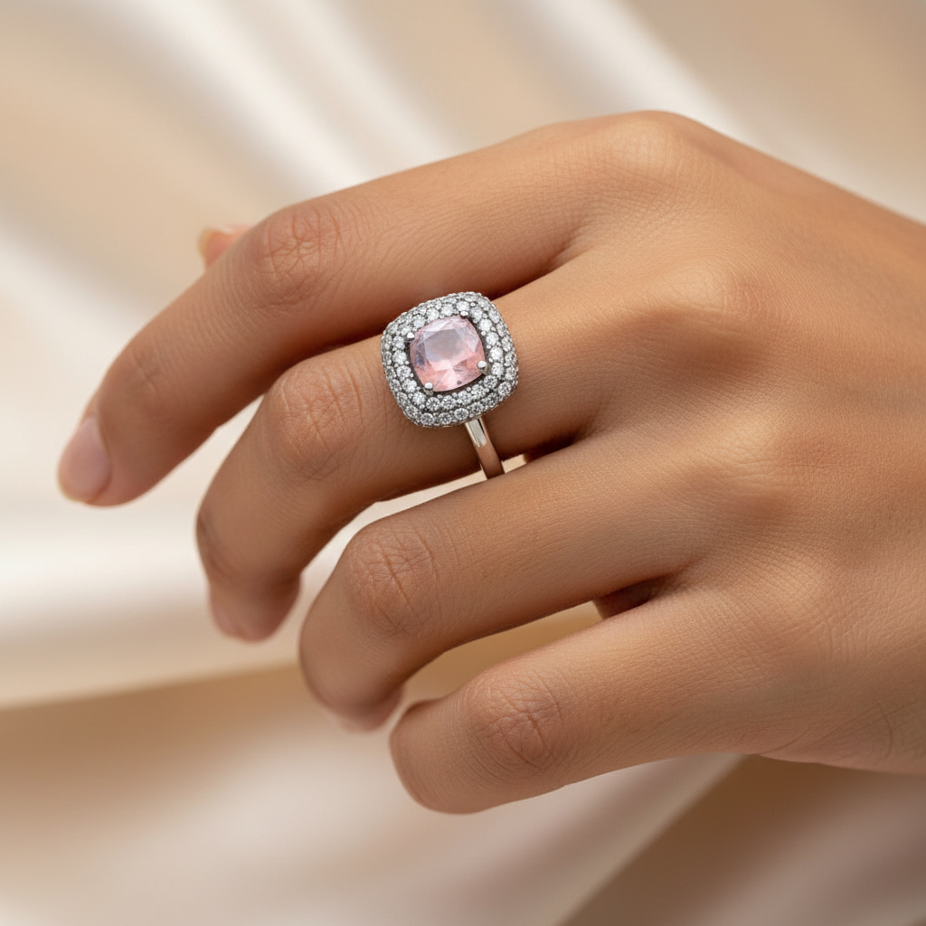Vintage Inspired Cocktail Ring in 925 Sterling Silver with Zircon Stones