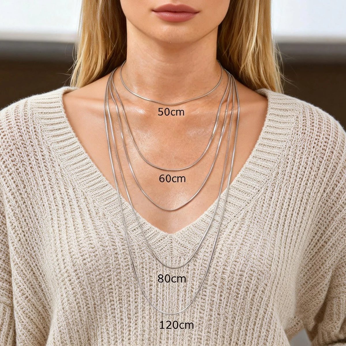 3 Layer Gold-Plated Stainless Steel Snake Chain Necklace – Multiple Lengths, 40–120 cm