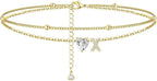 Initial 14K Gold-Plated Stainless-Steel Cubic Zirconia Heart Anklet
