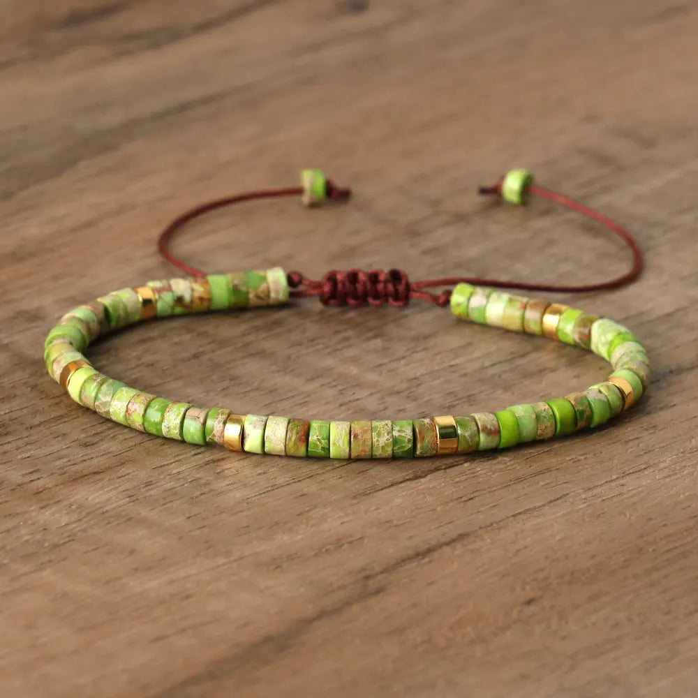 Adjustable Rope Bracelet with Natural Stone Beads - Large Selection