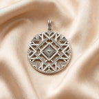 Unisex Large Round Ornament Pendant in 925 Sterling Silver
