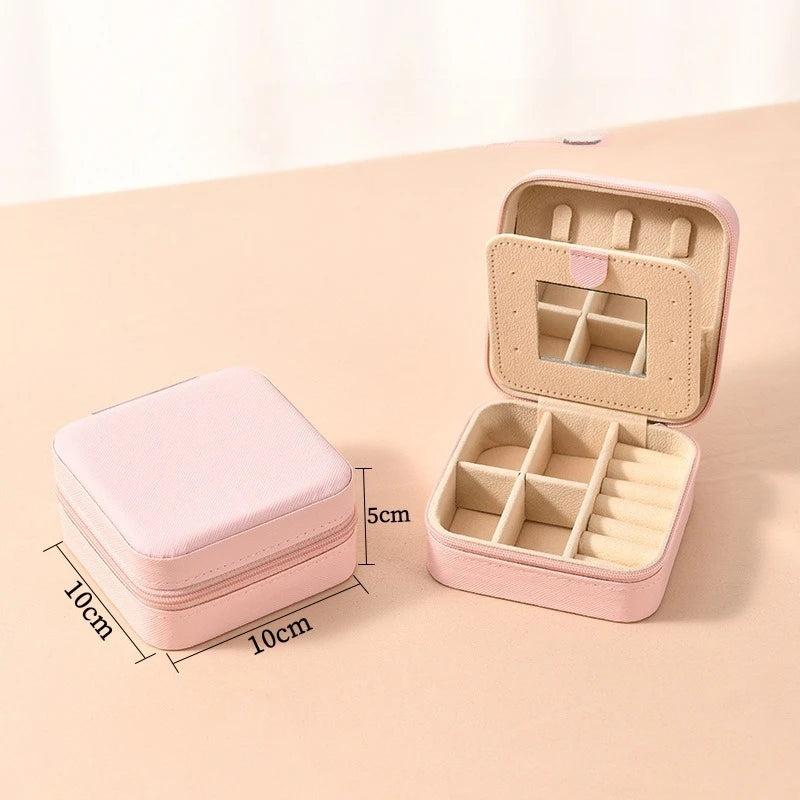 1pc Single Layer Square Storage Box Ladies Travel Leather Jewelry Box Classic Various Colors Storage Box with Mirror