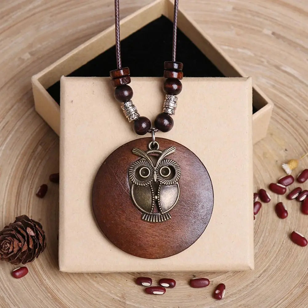 Selection of Retro Wooden Pendant Alloy Chain Necklace