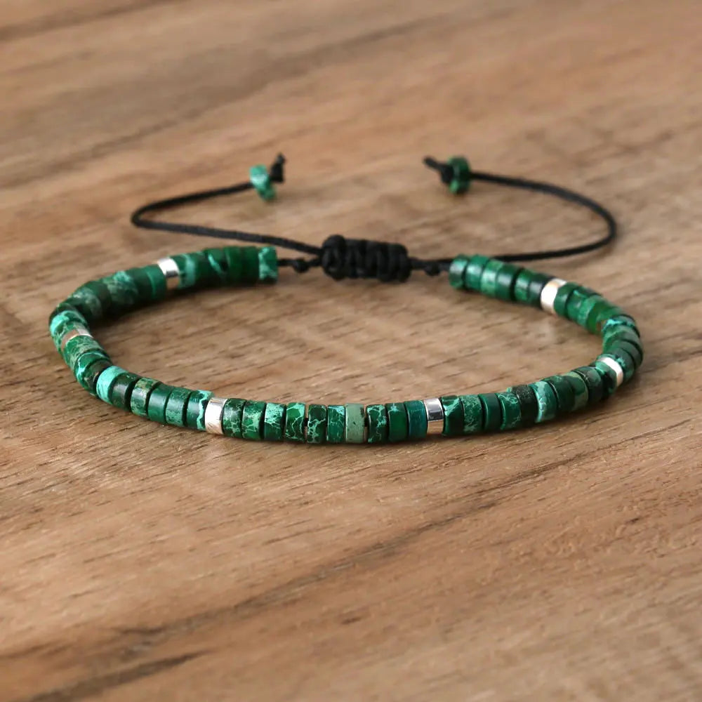 Adjustable Rope Bracelet with Natural Stone Beads - Large Selection