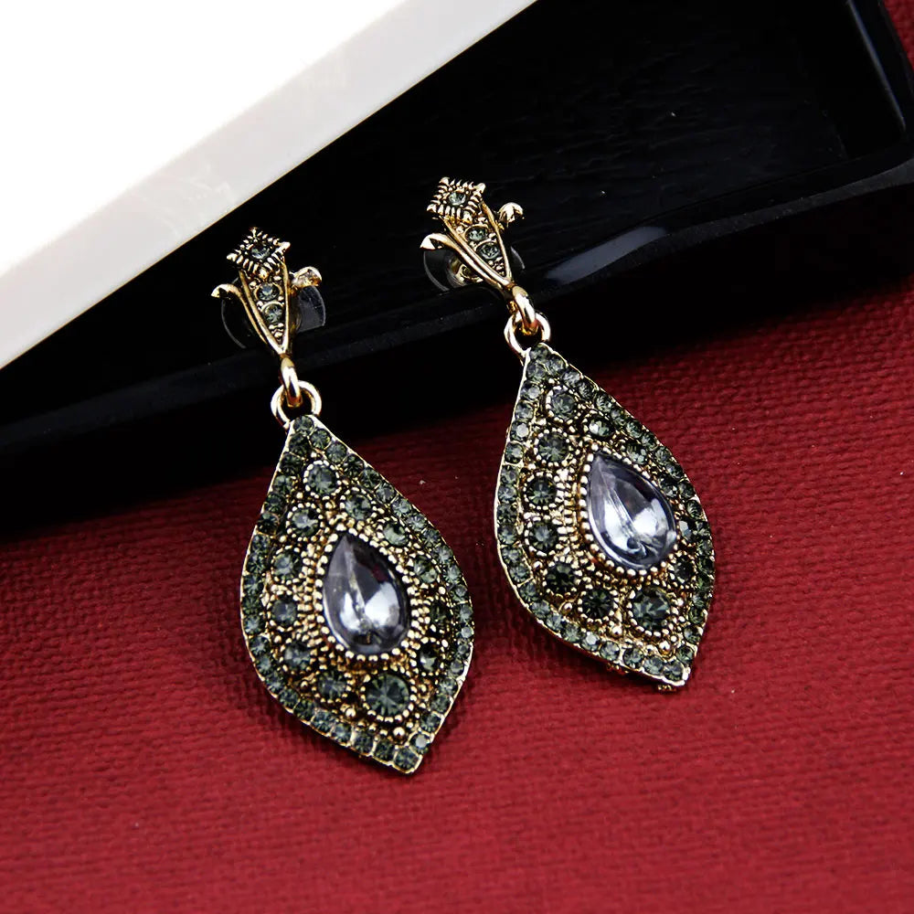 Turkish Gray Crystal Drop Earrings in Plated Alloy