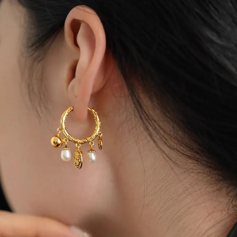 Faux Pearl Bead Hoop Earrings in 925 Sterling Silver