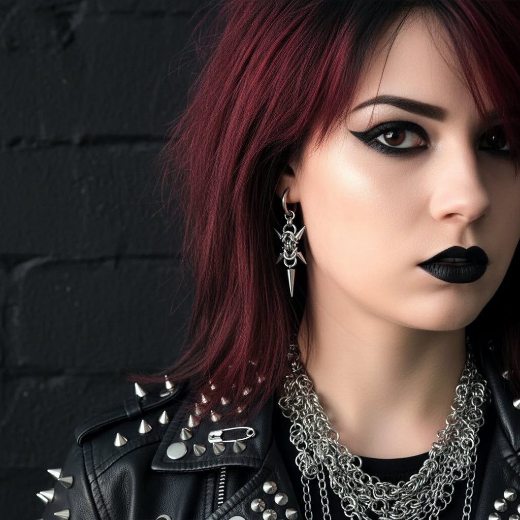 Gothic Punk Y2K Stainless Steel Spike Hoops Piercing Long Dangle Earrings