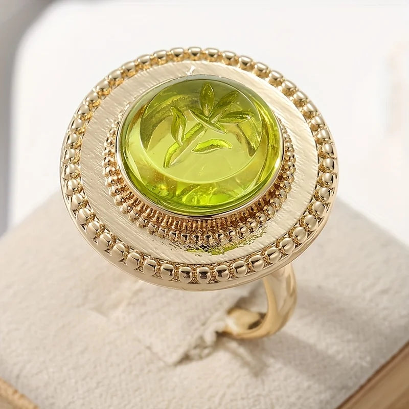 Vintage Inspired Green Zircon Statement Ring – Antique-Style Round Setting