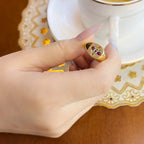 Gold Plated Colorful Stamp Ring in 925 Sterling Silver with Zircon Stones
