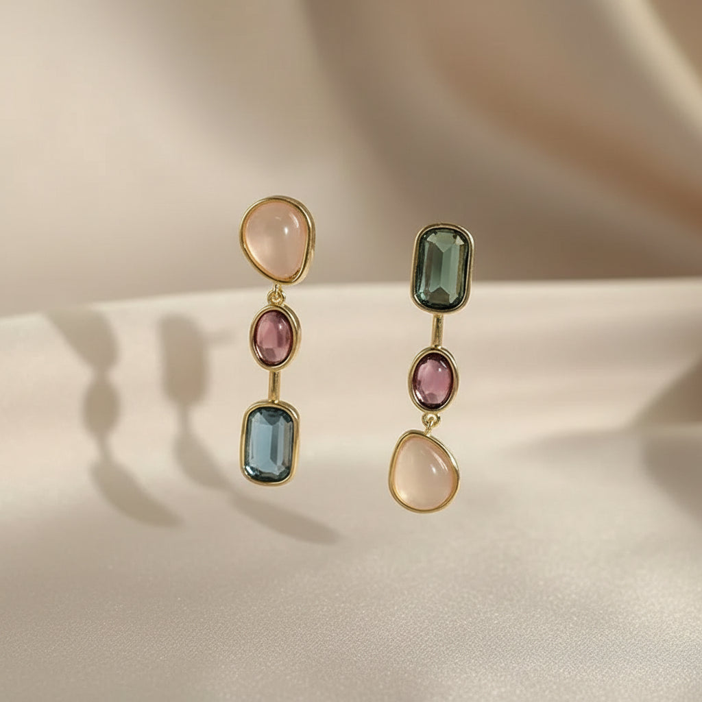 Asymmetric Colorful Resin Stone Alloy Drop Earrings