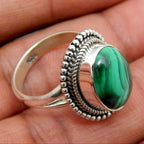 Large Oval Malachite Statement Ring – Silver-Plated Copper Bold Vintage Style