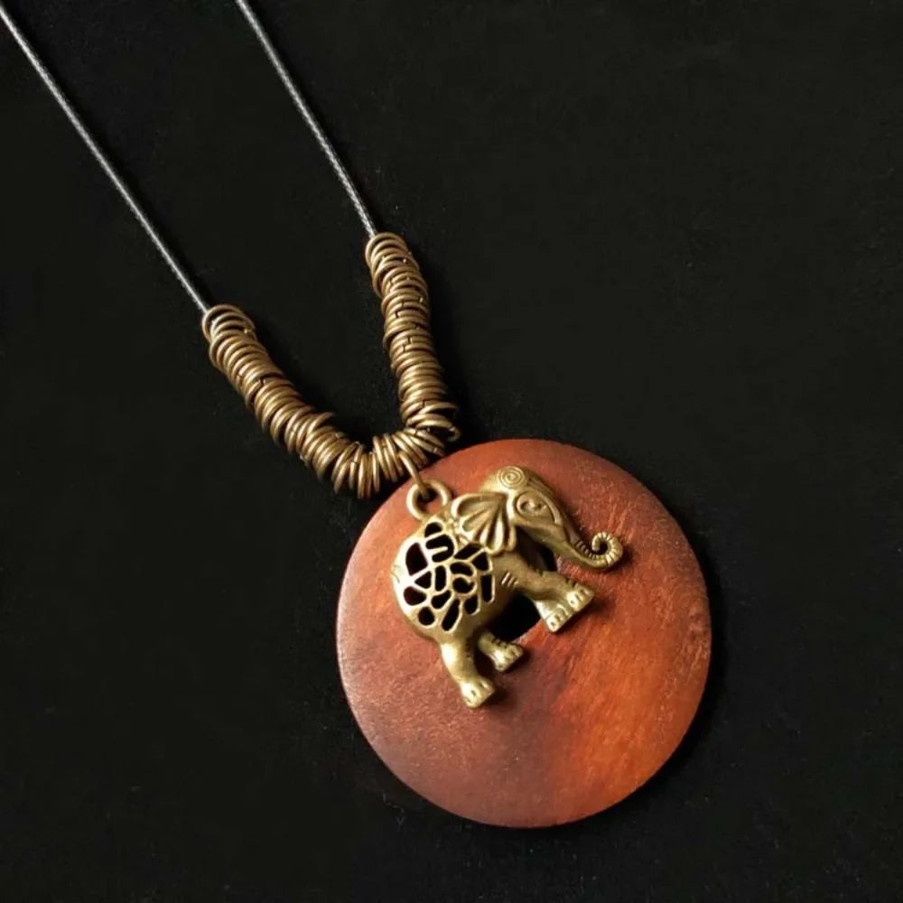Selection of Retro Wooden Pendant Alloy Chain Necklace