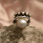 Vintage Inspired Simulated Pearl Stackable White Copper Ring - Bold, Unusual, Statement
