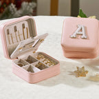 Personalized Leather Jewelry Travel Box with Pearl Initial